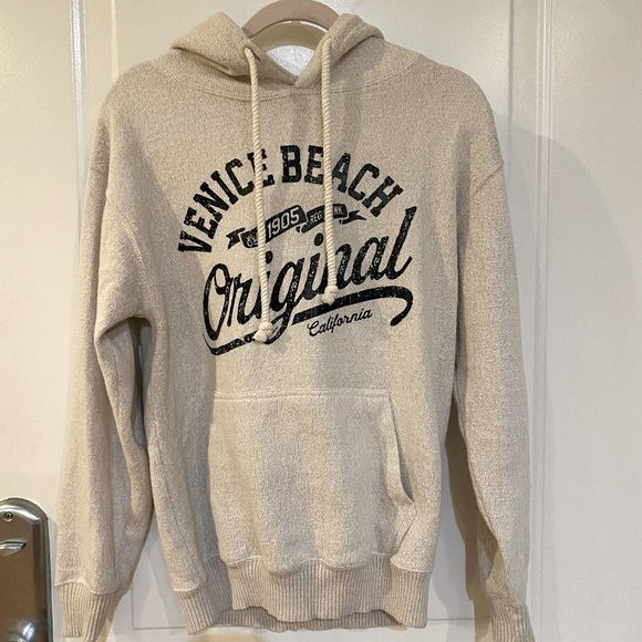 Venice Beach Cream color hoodie. Unisex. Soft, warm and stretchy. - Picture 1 of 8